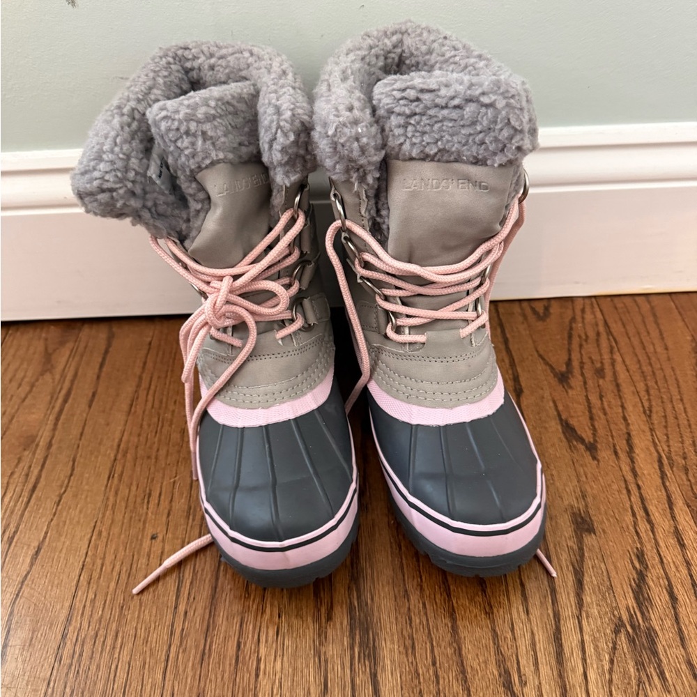 Lands' End Gray and Pink Fur-Lined Boots - Size 2 Never Worn